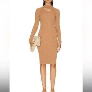 NEW AERON Mauve cut-out ribbed midi dress in Hazelnut - size large